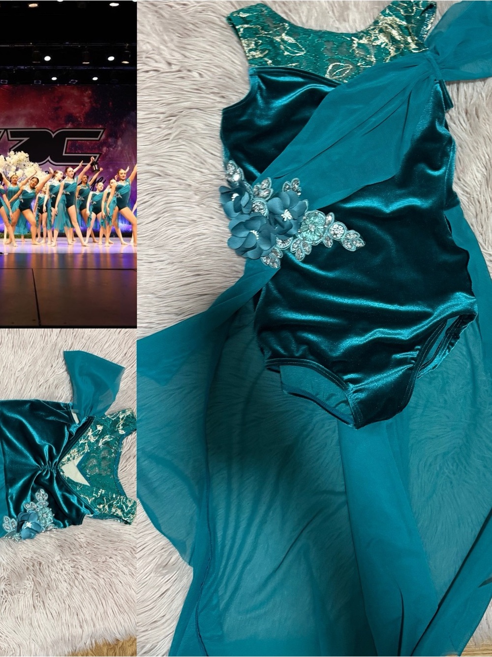 Weissman Teal Performance Dance Leotard with Chiffon Sash
